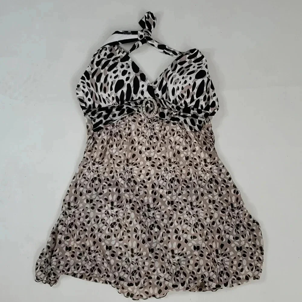 Vintage Y2k Empire Waist SWIMWEAR ONE PIECE paisley Sporty Preppy Pinup Size M